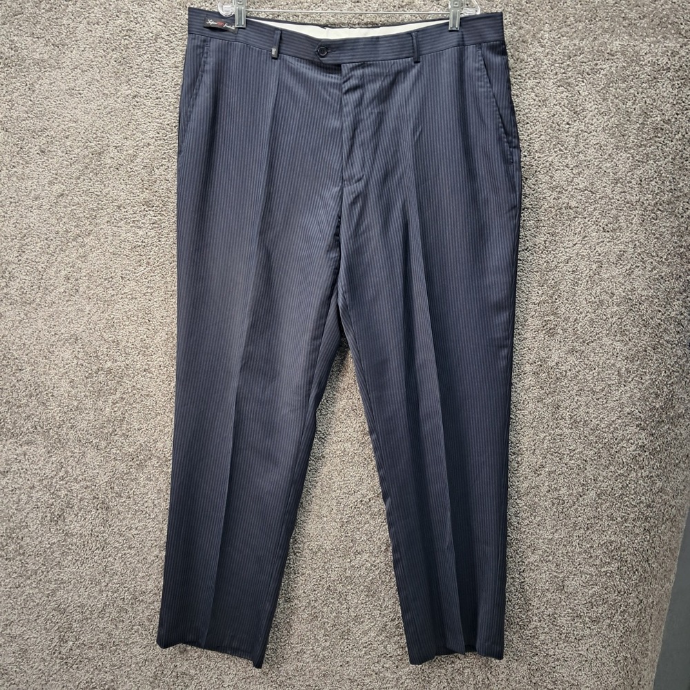 Eddie Domani Mens Navy Pinstripe‎ Dress Pants Super 120s Fratelli 42x32 Slacks